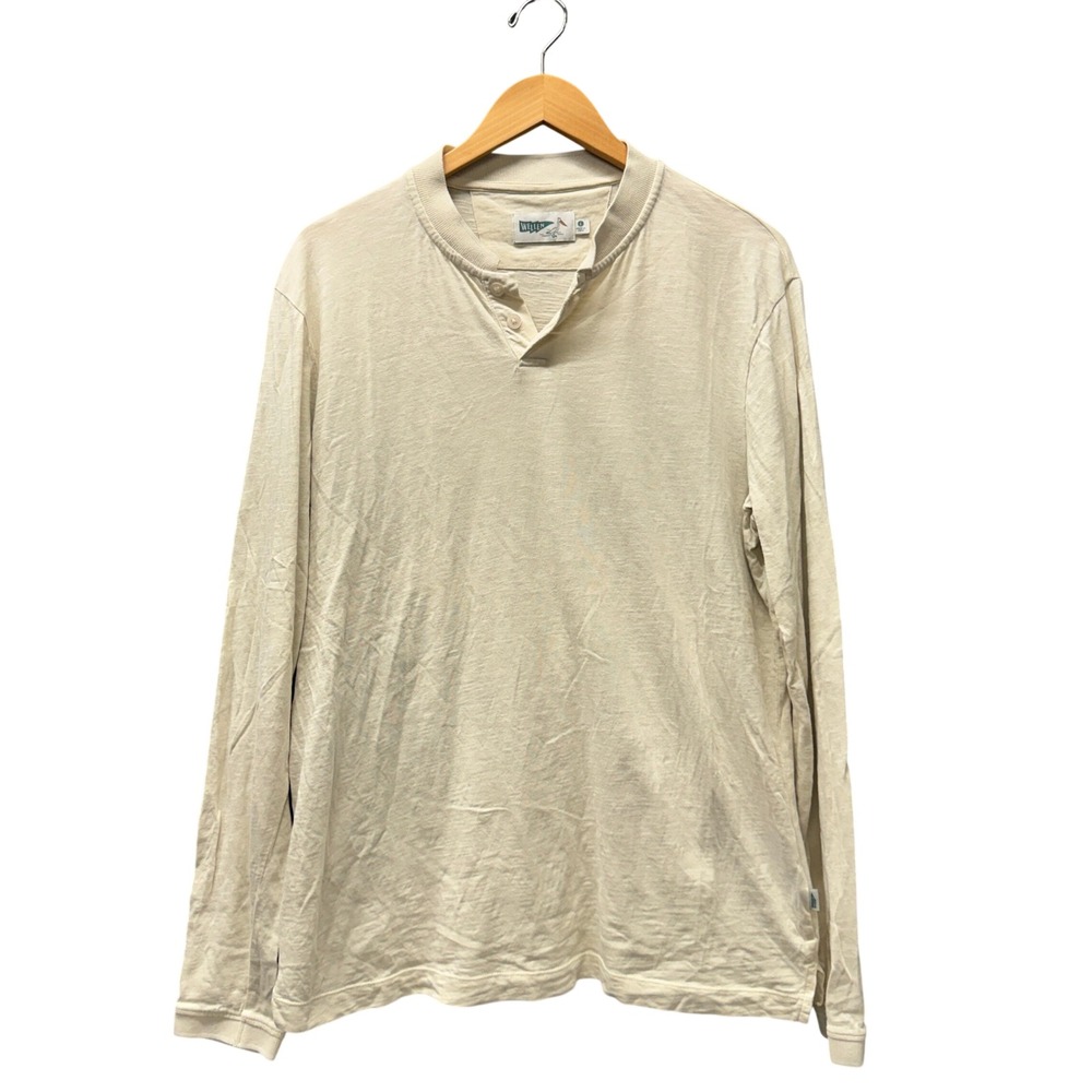 Wellen Henley Shirt Mens Large Long Sleeve Cream Soft Coastal Cotton Huckberry